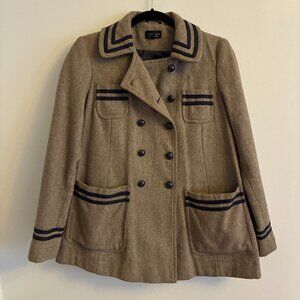 Topshop Brown & Blue Wool Short Swing Coat Sailor Y2K Alexa Chung Size Small 4